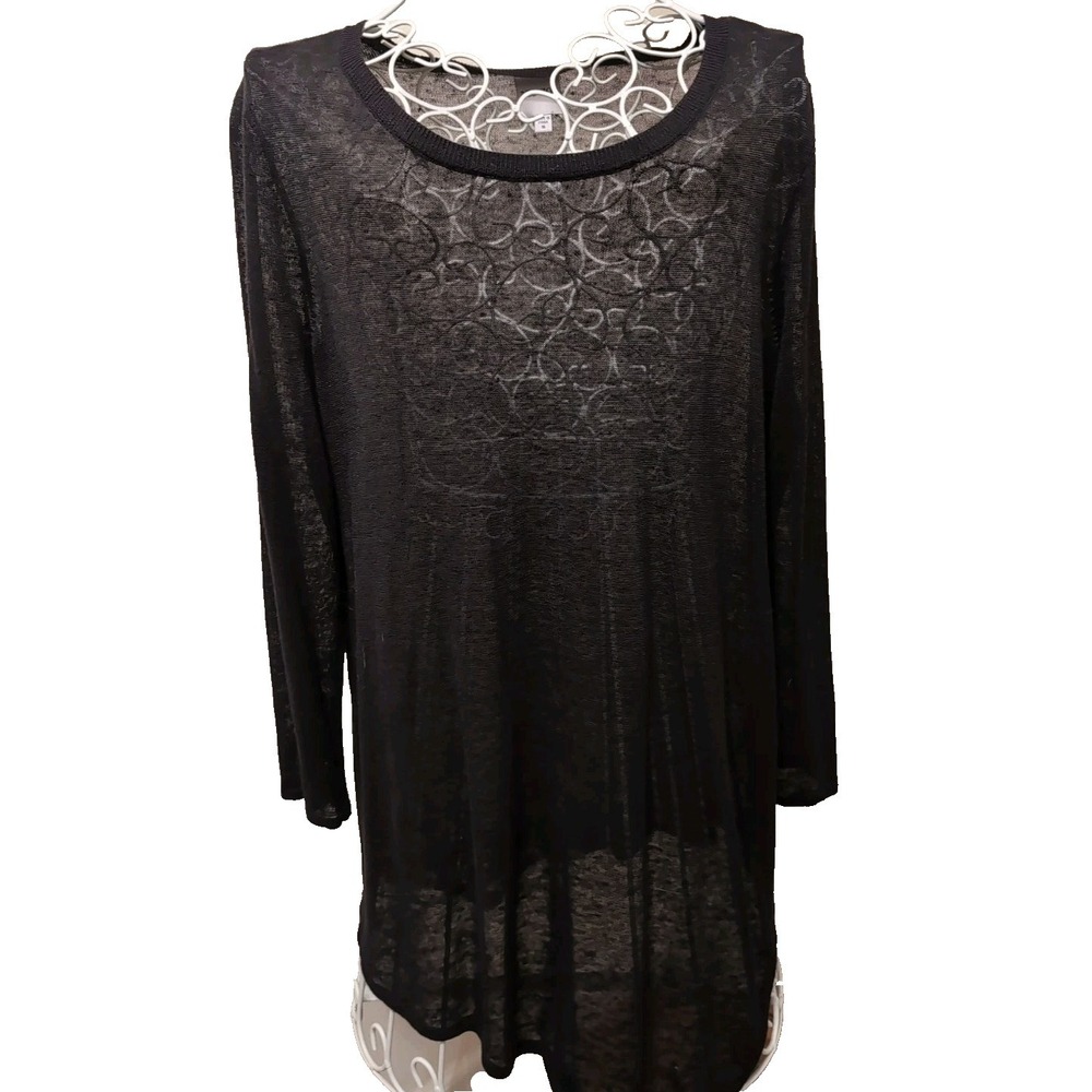 Nic + Zoe Women's Long Sleeve Cotton Linen Blend Black SweaterAsymmetrical S - Picture 1 of 9